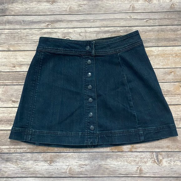 Free People Dark Wash Snap Up Denim Mini Skirt - Picture 2 of 11